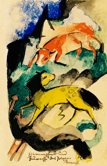 Cheval de Zitrone und Feuer-Rind des Prinzen Jussuff (auf der Postkarte an Else Schüler des Kerker)“ – Franz Marc Franz Marc 2024-11-21