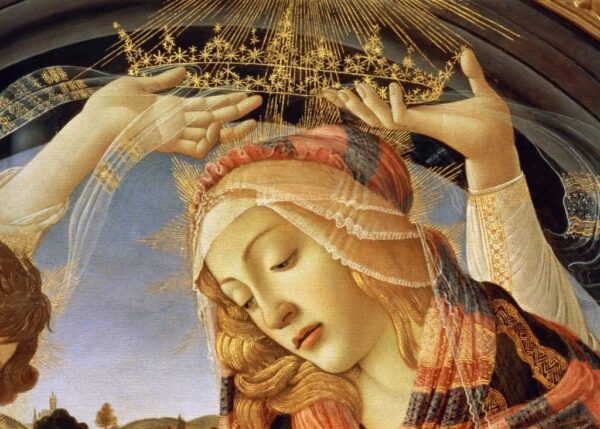 Die Madonna des Magnificat, Detail des Gesichts und der Krone der Jungfrau, 1482 (Tempera auf Tafel) – Sandro Botticelli Sandro Botticelli 2024-11-21