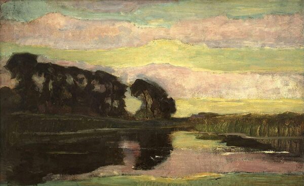 Flusslandschaft mit rosa und gelbem Himmel – Mondrian Piet Mondrian 2024-11-21