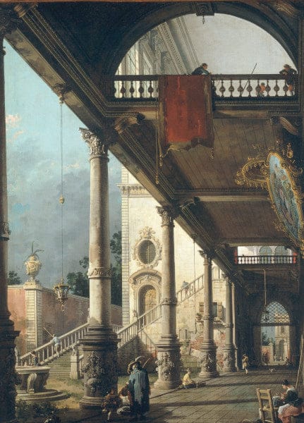 Capriccio Eine Säulenhalle, die auf den Hof eines Palastes 1765 öffnet – Giovanni Antonio Canal Giovanni Antonio Canal 2024-11-21