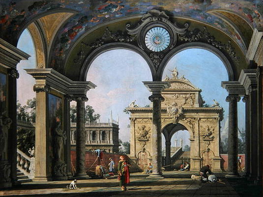 Capriccio eines Triumphbogens gesehen durch eine verzierte Gewölbe, um 1750 – Giovanni Antonio Canal Giovanni Antonio Canal 2024-11-21