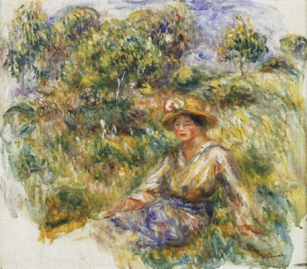 Frau mit einem blauen Hut auf einer Wiese (Frau in Blau mit Hut sitzend auf dem Gras) – Pierre-Auguste Renoir Pierre-Auguste Renoir 2024-12-30