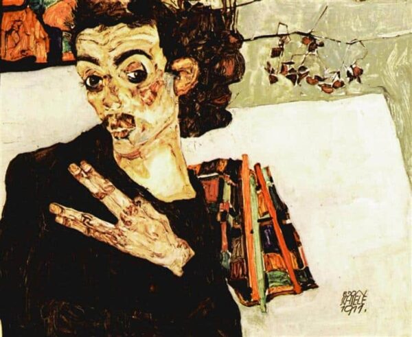 Selbstporträt mit schwarzem Krug und gespreizten Fingern – Egon Schiele Egon Schiele 2024-11-21