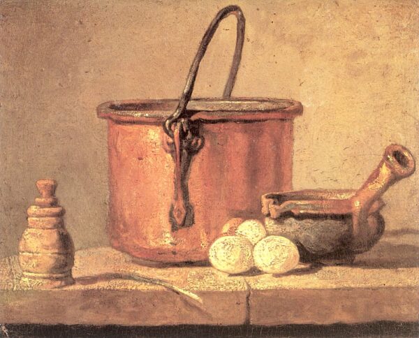 Stilleben mit Küchenutensilien, Kessel, Topf und Eiern – Jean Siméon Chardin Jean Siméon Chardin 2024-12-26