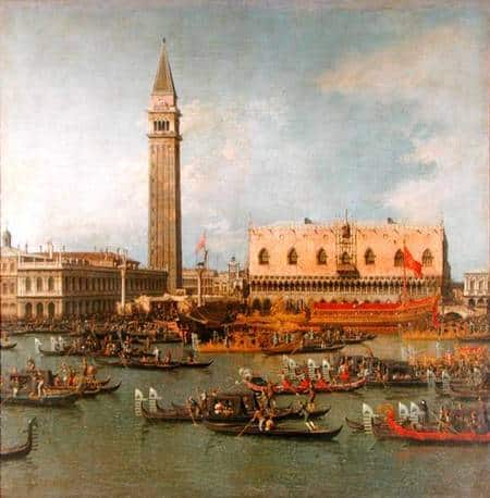 Blick auf den Palast von San Marco, Venedig, mit den Vorbereitungen für die Hochzeit des Dogen – Giovanni Antonio Canal Giovanni Antonio Canal 2024-11-21