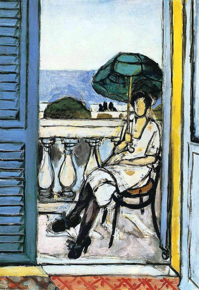 Frauen mit grünem Sonnenschirm auf einem Balkon – Matisse Henri Matisse 2024-09-19